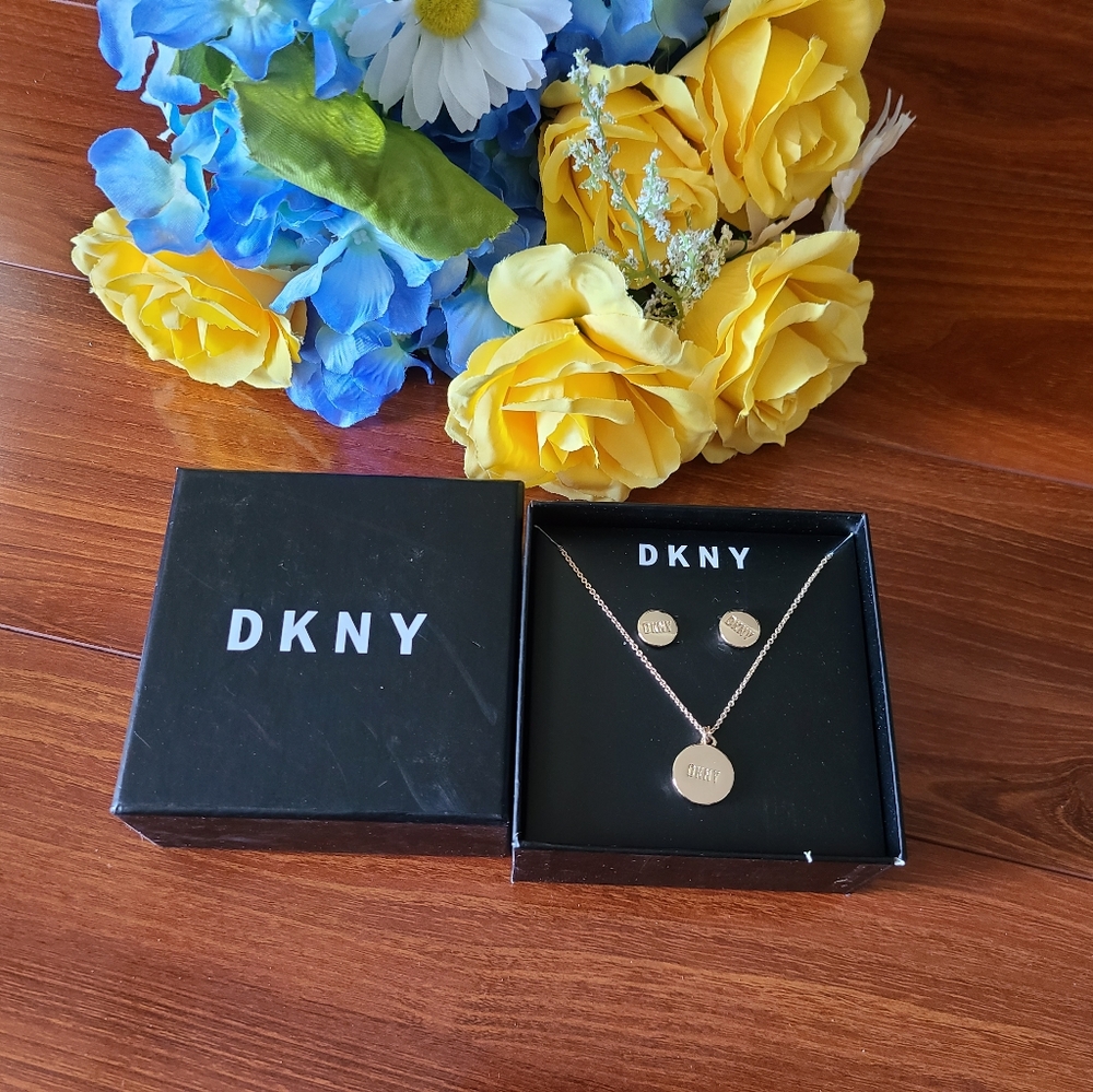 DKNY Gold Necklace/Stud Earring Gift Set